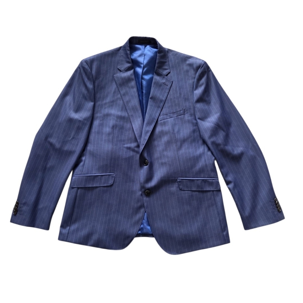 James Tattersall Slim Fit Blazer 44R‎ Blue Pinstripe Wool Business Career Formal